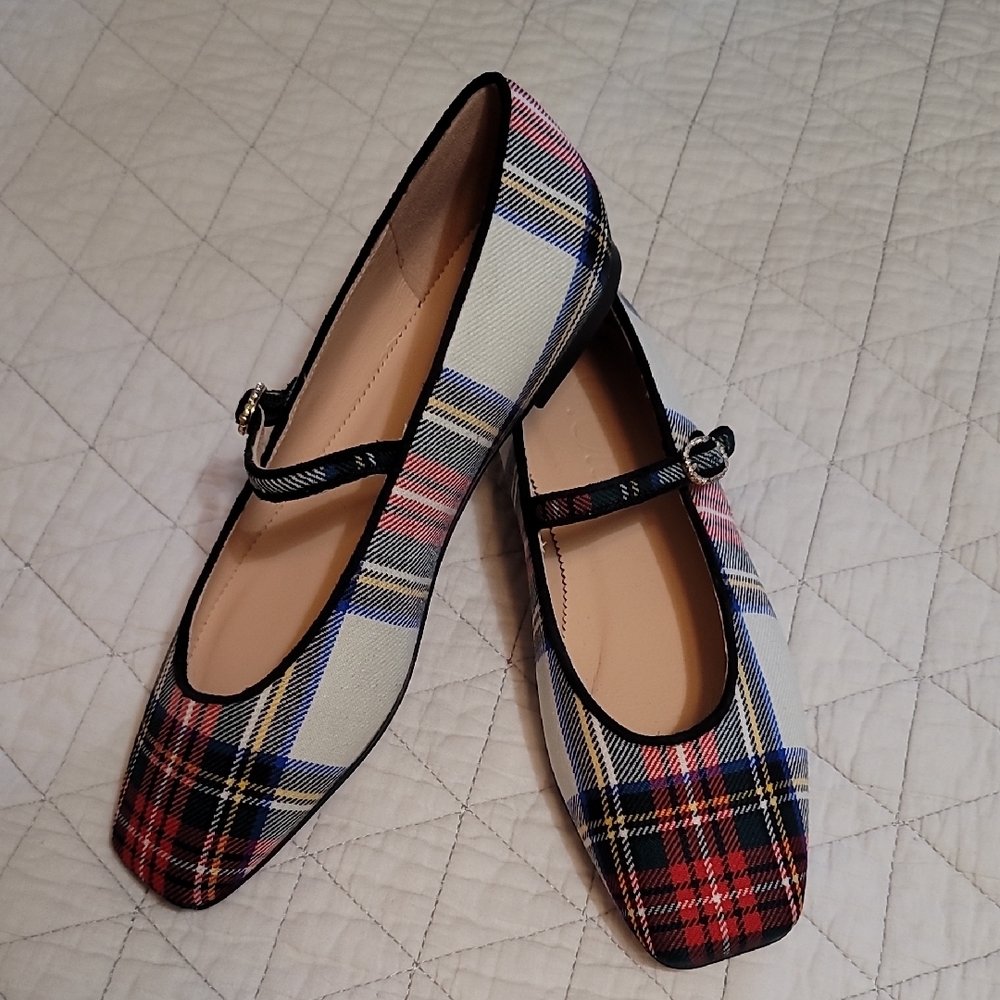 Plaid Mary Jane Flats JCREW size 8